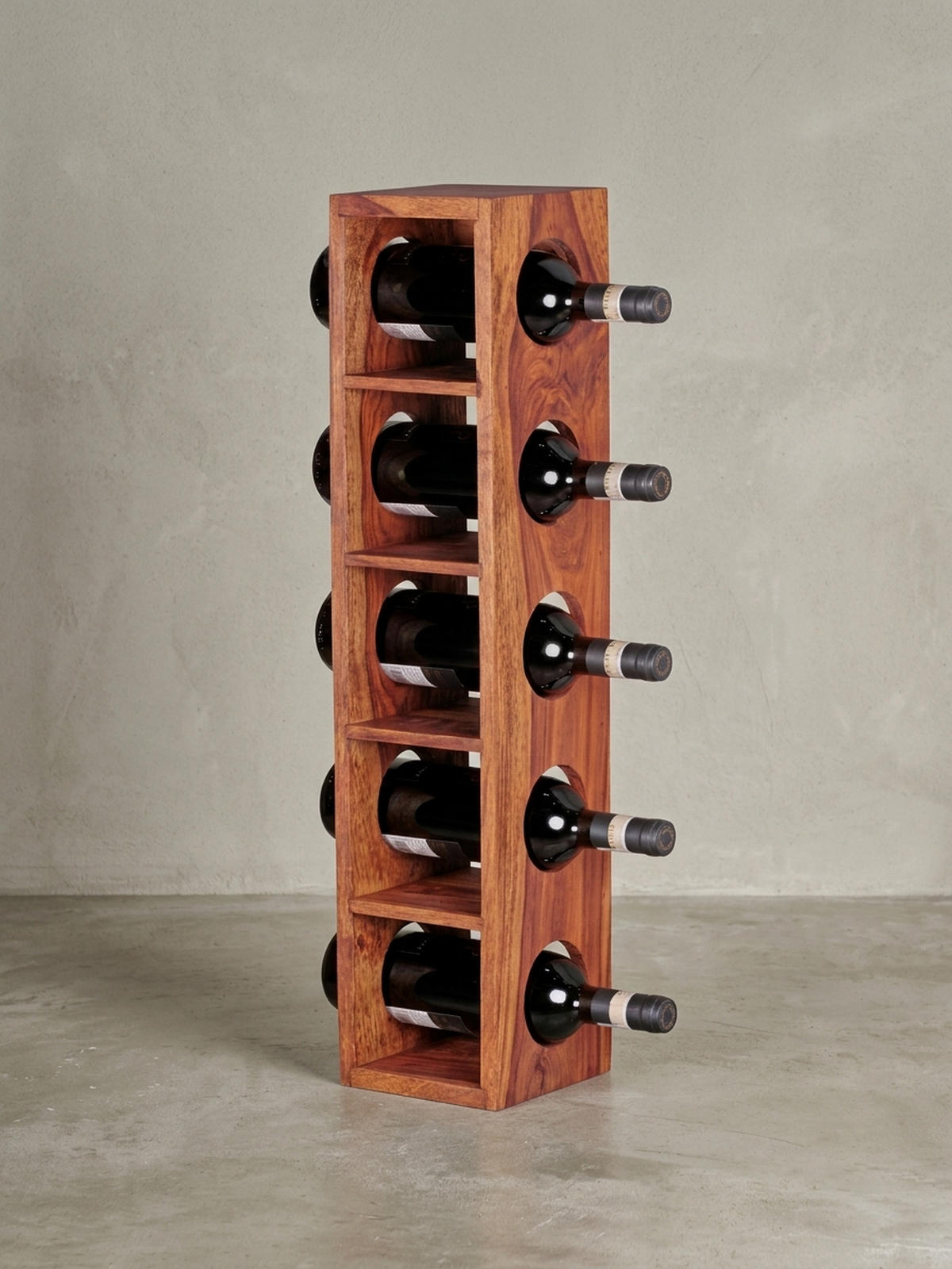 WEINREGAL Massivholz mit 5 Fächern Wandmontage Edelholz-Optik, Braun 15x15x70 cm - Braun, Holz (15/70/15cm) - KADIMA DESIGN