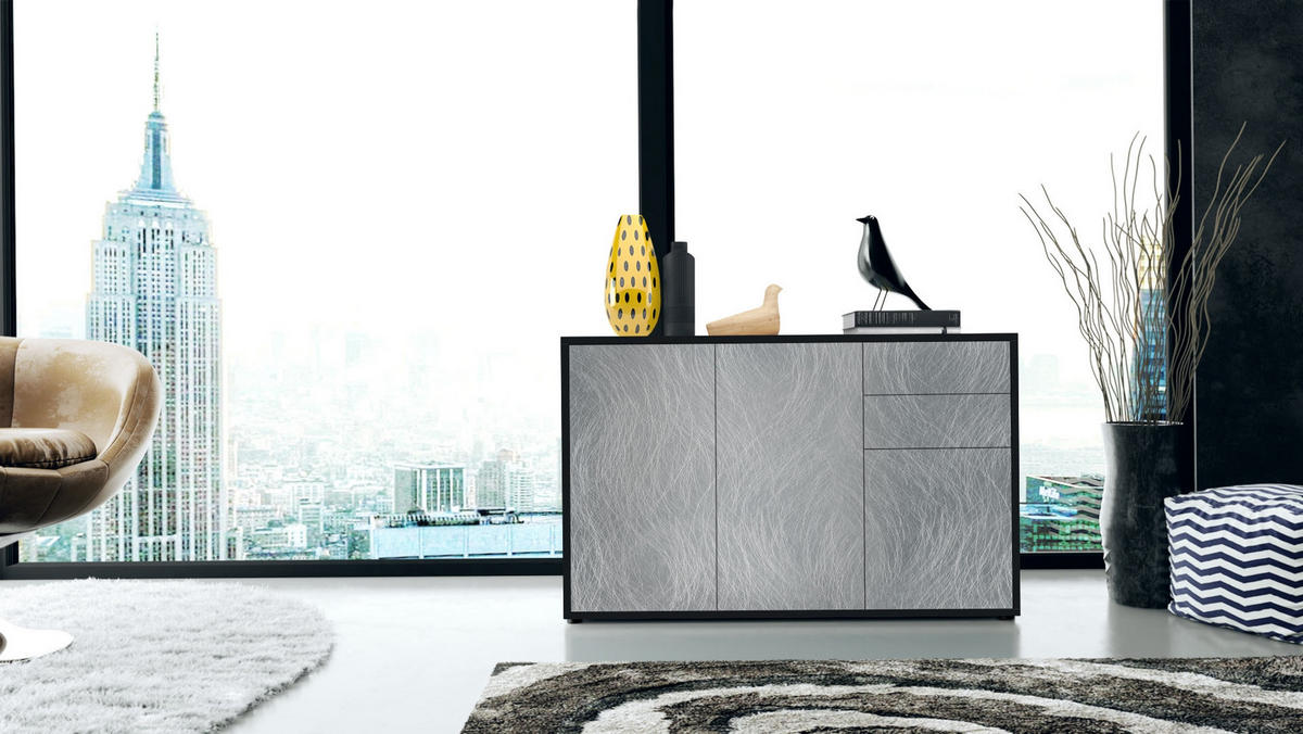 KOMMODE Ben Front in Scratchy Metal - Silberfarben, Holzwerkstoff (117/74/36cm) - Vladon