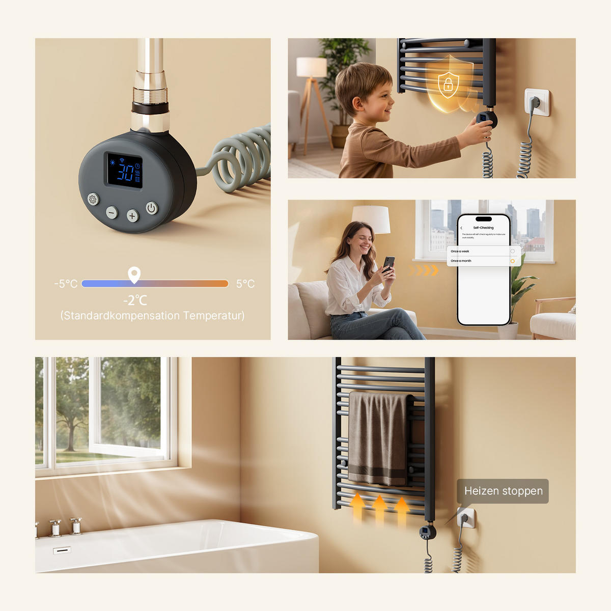 HEIZSTAB mit Thermostat Anthrazit 900W 83/6,9/6,2 cm cm - Anthrazit, Metall (7/83/6cm) - EMKE