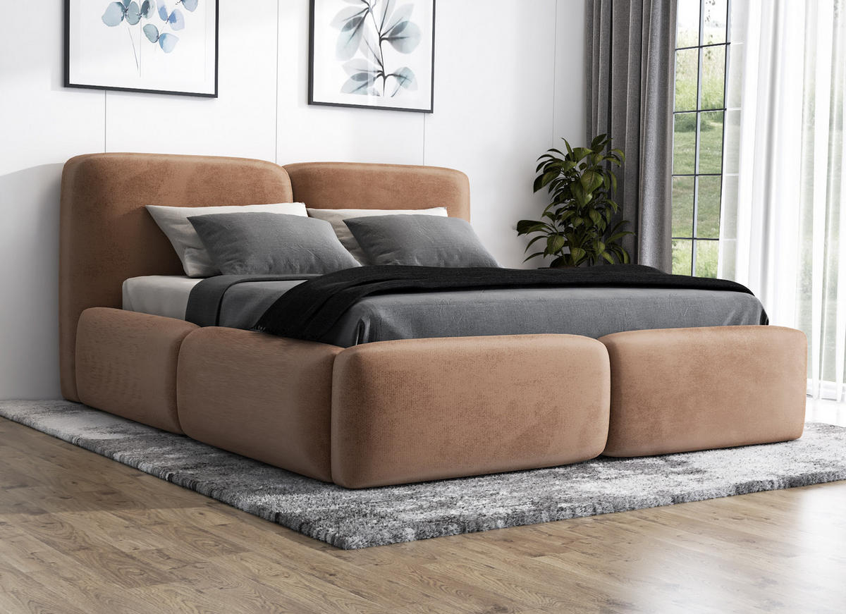 POLSTERBETT OLKE 140x200 Braun - Braun, Textil (140/200cm) - A&J MöbelLand