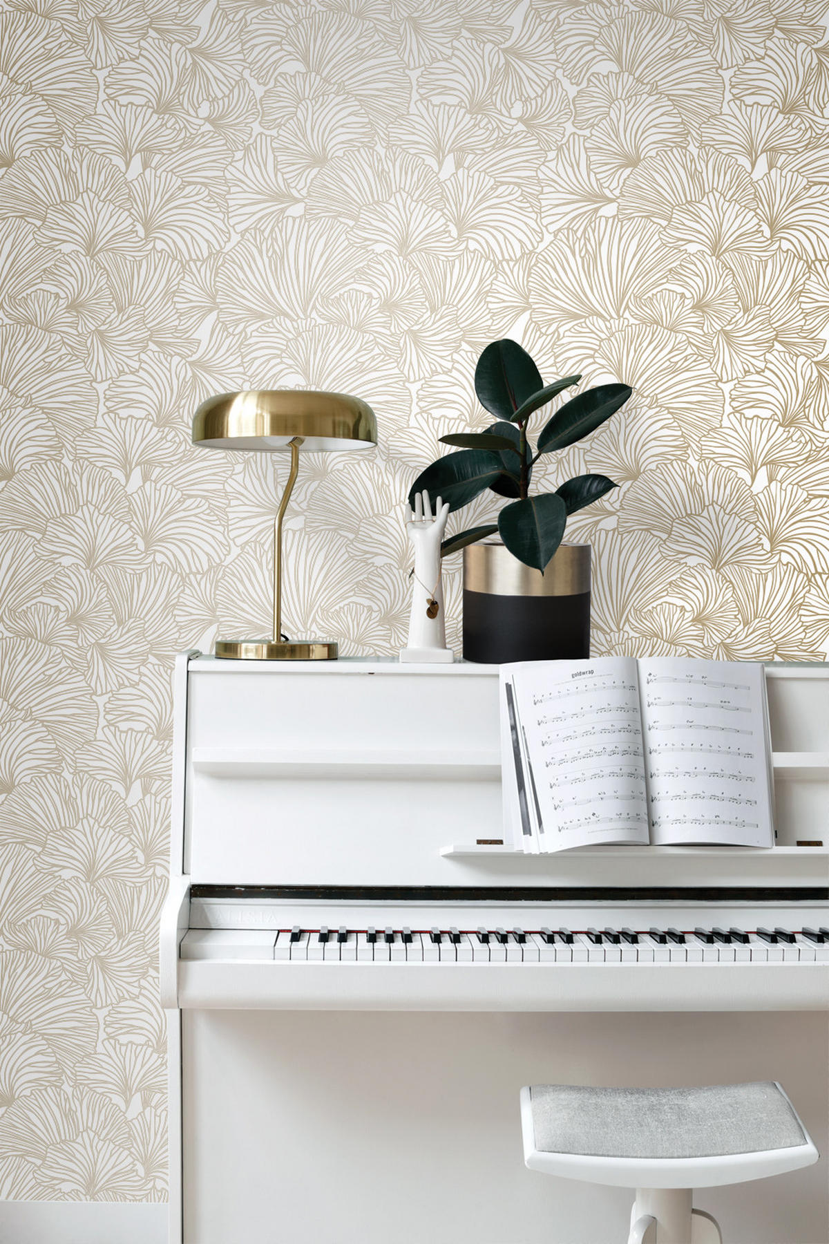 TAPETE Ginkgoblätter 53 cm x 10.05 m - Goldfarben, Papier (53/1000cm) - ESTAhome