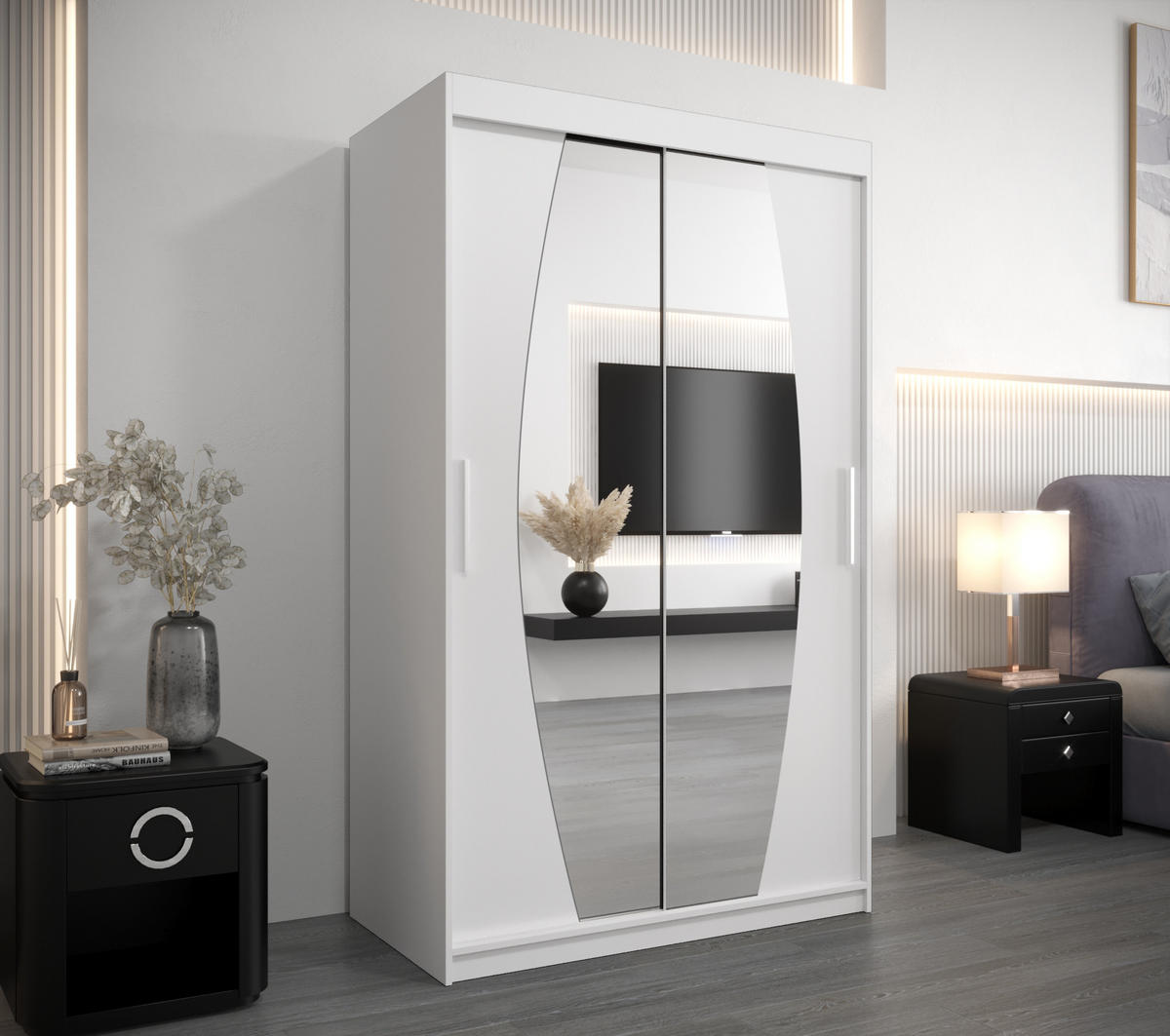 SCHWEBETÜRENSCHRANK 200/120/62 2-türig - Silberfarben/Weiß, Holz/Kunststoff (120/200/62cm) - Abiks Möbel