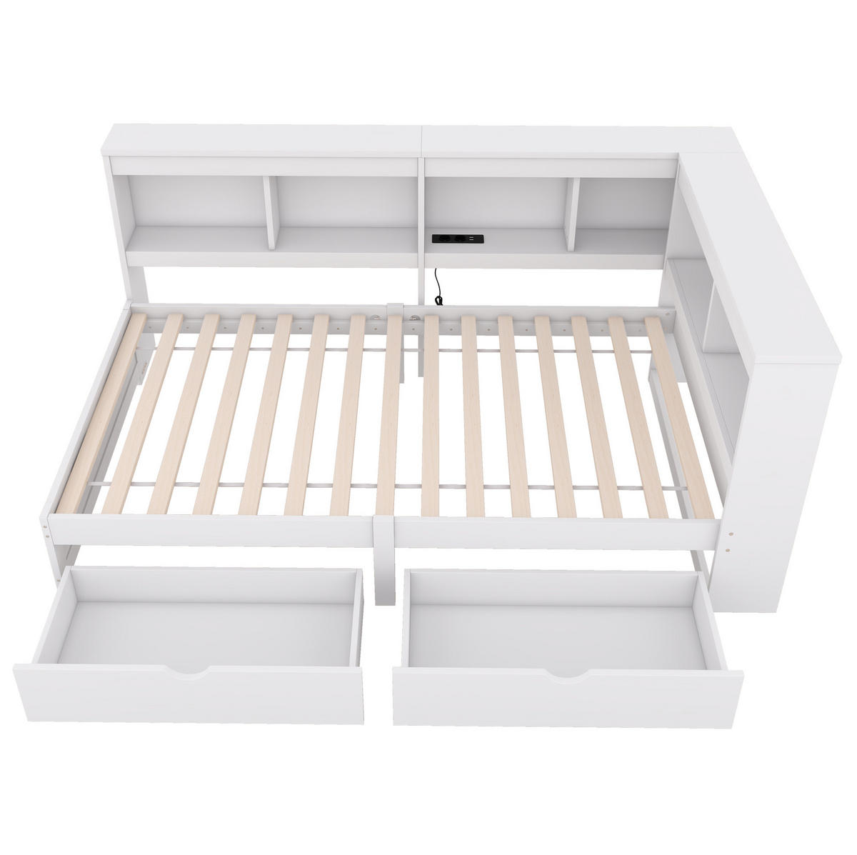 POLSTERBETT 90/200 cm Weiß aus Spanplatte mit 2 Schubladen - Weiß, Holzwerkstoff (90/200cm) - OKMYHOME