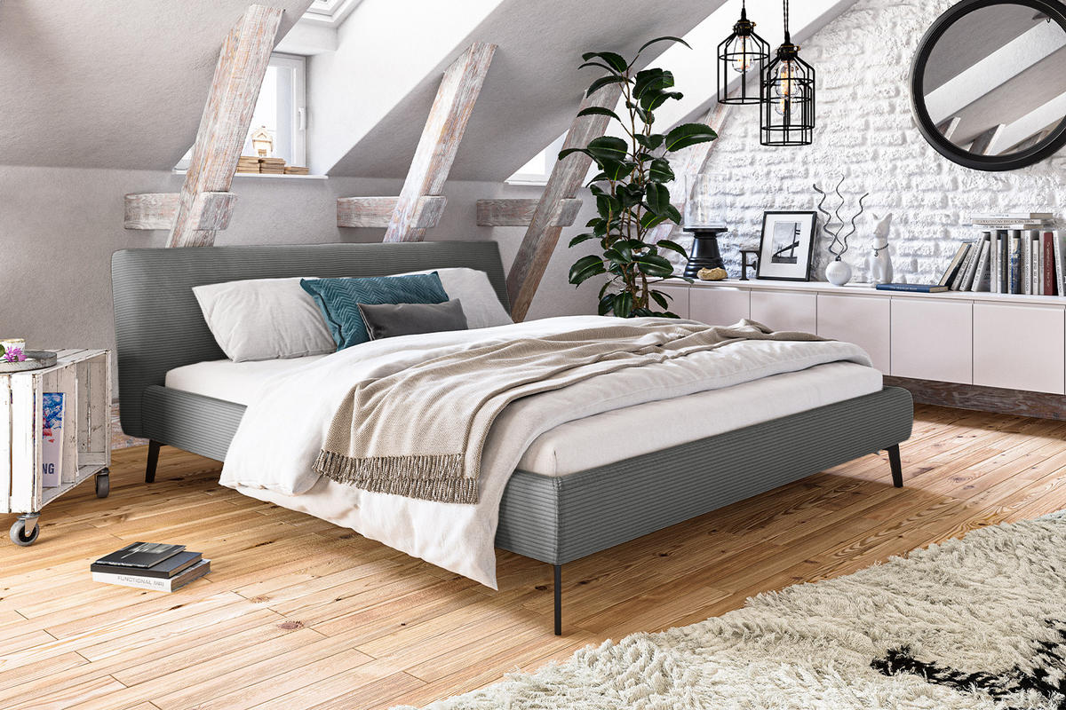 POLSTERBETT VALERIE Grau Cord - Grau, Textil (180/200cm) - KAWOLA