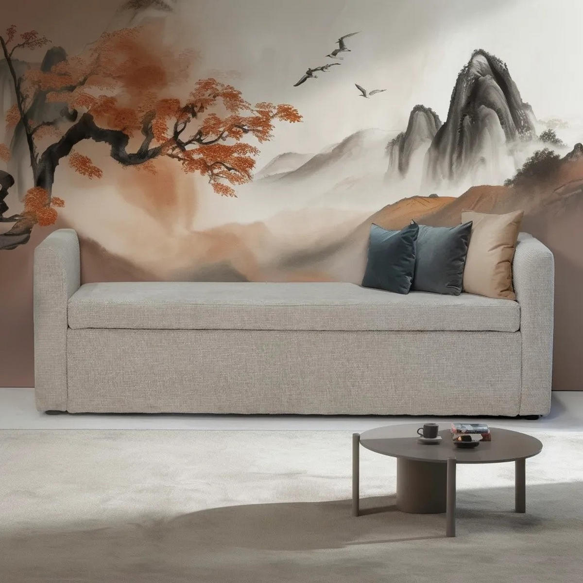AUFBEWAHRUNGSBANK aus Stoff 150cm, beige - Beige, Textil (151/50/45cm) - Giga Meubel