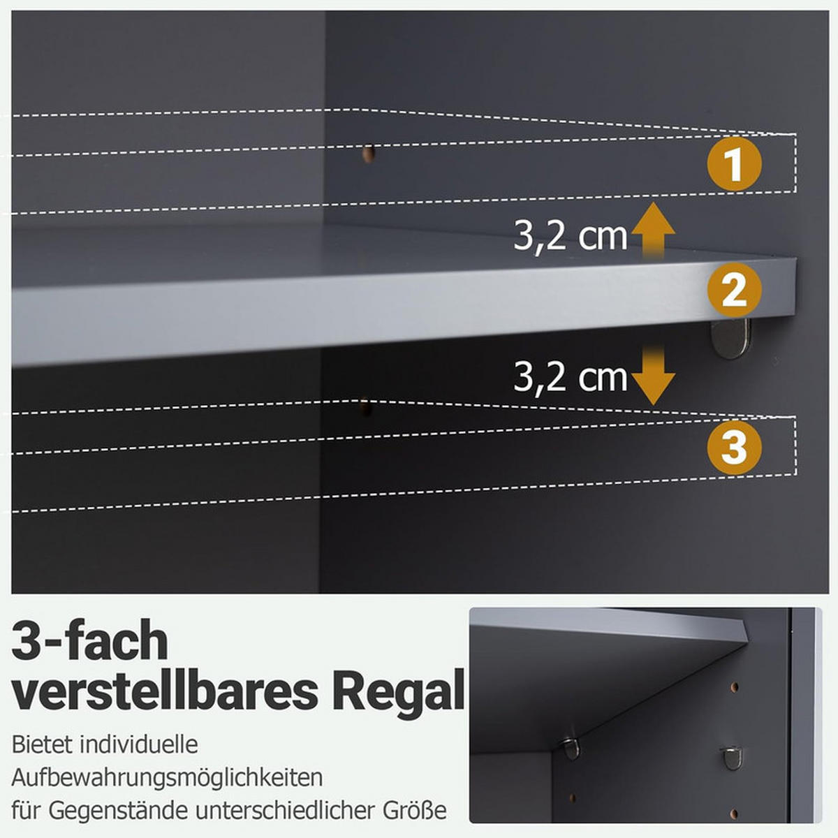 BAD-HÄNGESCHRANK mit 2 Türen grau - Grau, Holzwerkstoff (60/75/21cm) - COSTWAY