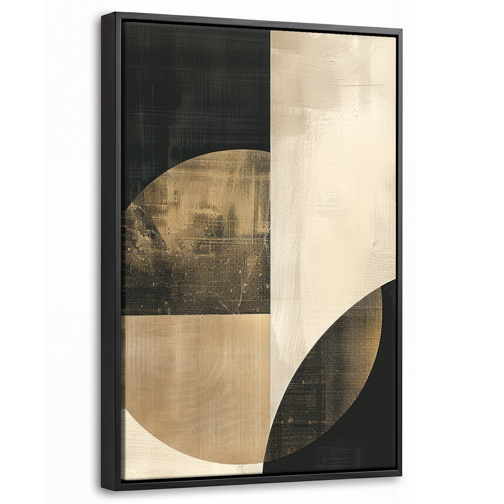 LEINWAND Bilder mit Rahmen - Abstrakt - Geometrische Formen - Schwarz - Gold - 40x60 - Ecru, Textil (40/60cm) - MuchoWow