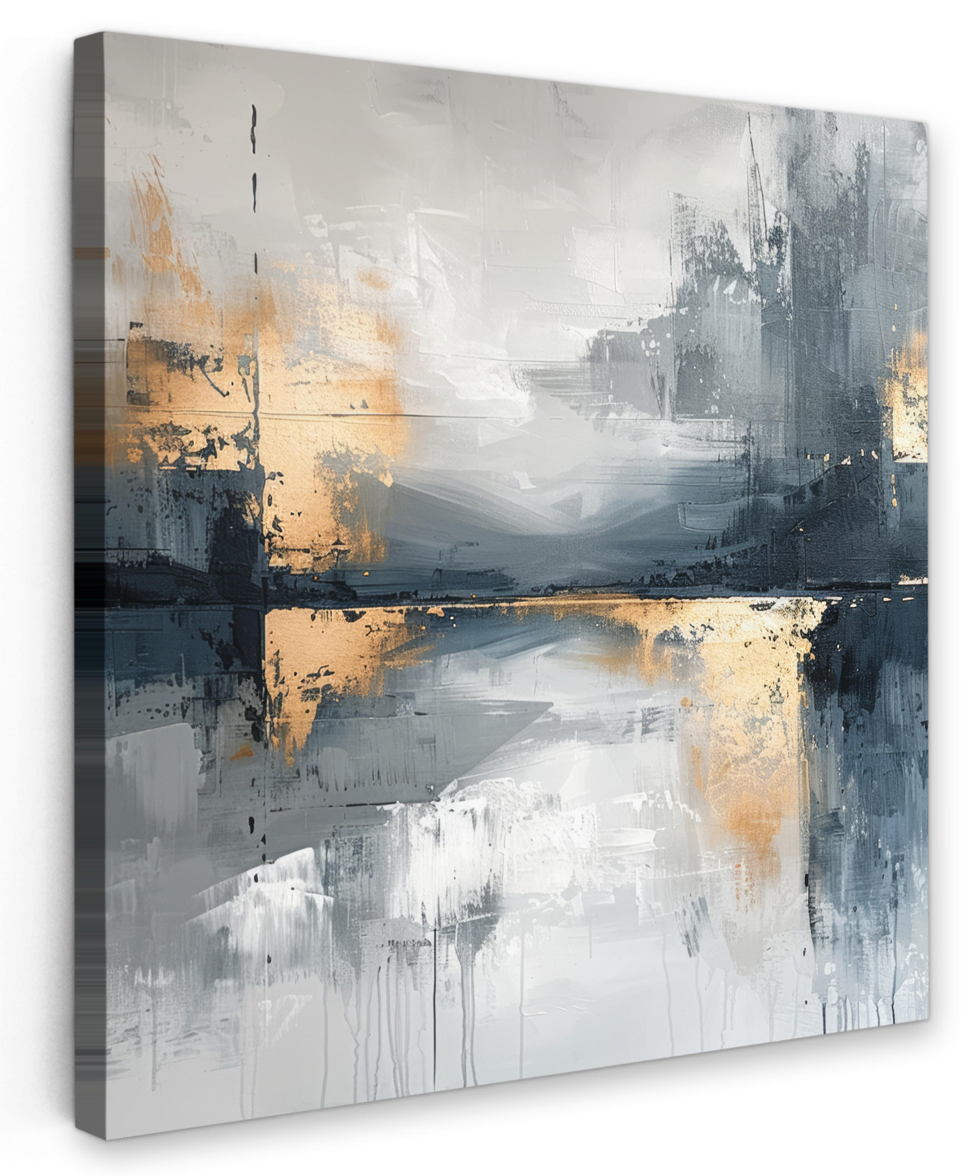 MuchoWow OBRAZ NA PLÁTNĚ Umění - šedá - zlatá - abstraktní 20x20 cm