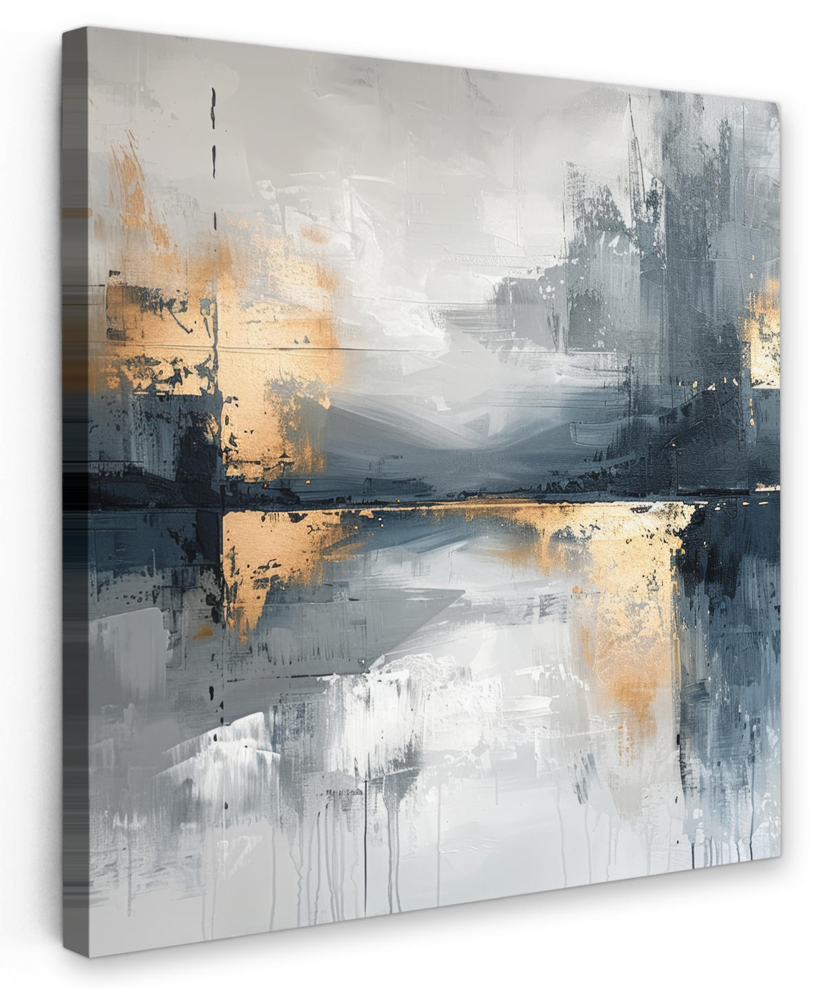 LEINWANDBILD Kunst - Grau - Gold - Abstrakt 90x90 cm - Dunkelgrau, Textil (90/90cm) - MuchoWow
