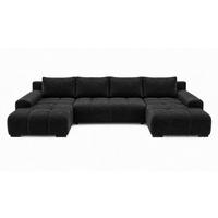 WOHNLANDSCHAFT OVIA U mit Bettkasten und Schlaffunktion, Bouclé-Stoff in U-Form - Schwarz, Textil (350/80/185cm)