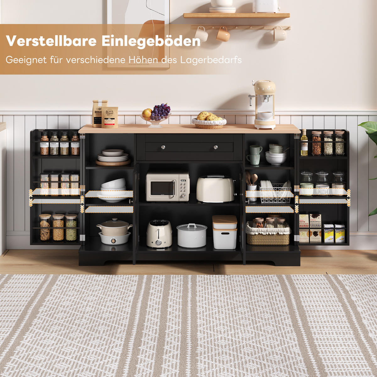 SIDEBOARD 138 cm Schwarz aus MDF mit verstellbaren Einlegeböden - Schwarz, Holzwerkstoff (40/85/138cm) - OKMYHOME