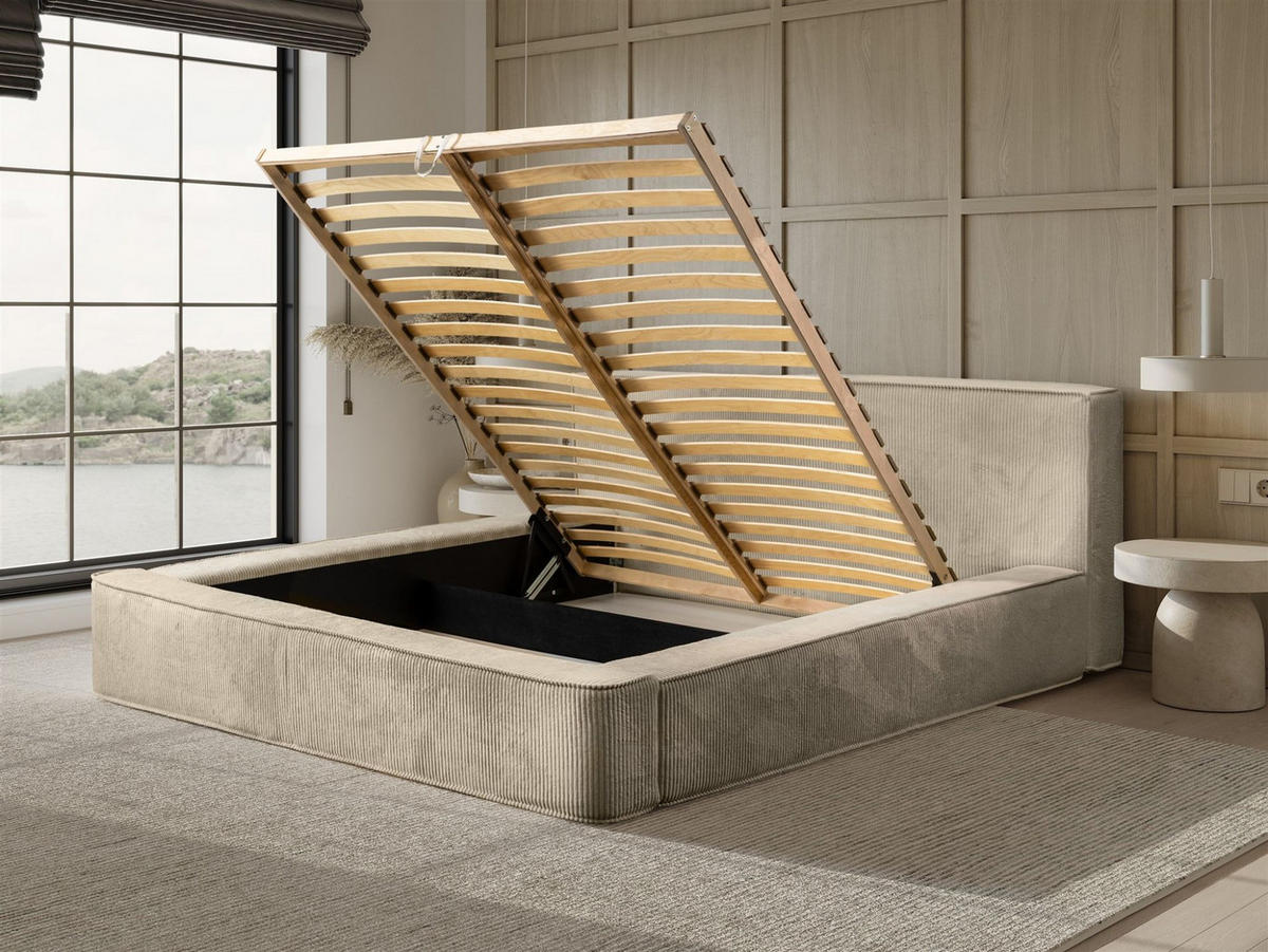 POLSTERBETT Modesto Stoff Lincoln - Beige, Holzwerkstoff/Textil (160/200cm) - Fun Möbel