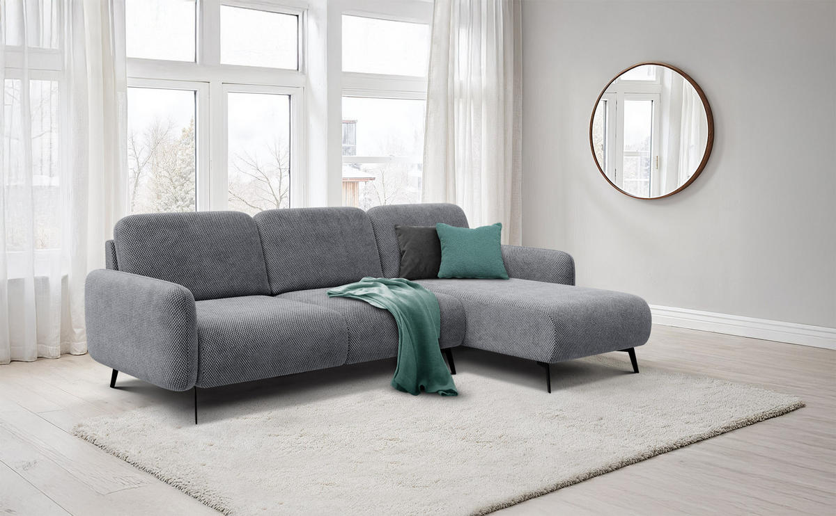 ECKSOFA FEBE 4-Sitzer rechts, grau - Schwarz/Grau, Holz/Textil (264/157cm) - Courtois Laville