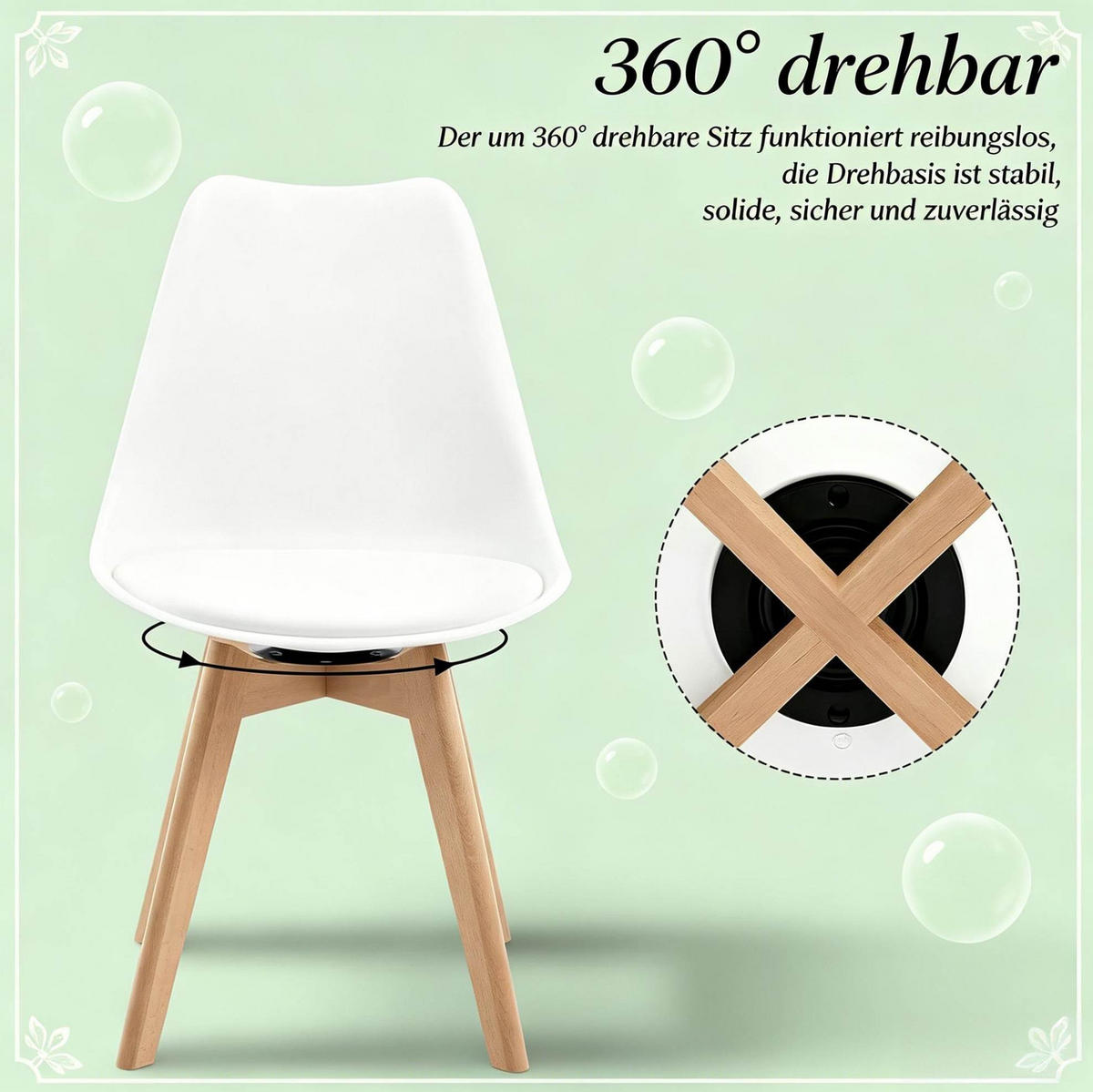 ESSSTUHL 4er-Set drehbar Weiß Kunstleder Massivholz - Weiß, Holz (40.5/83/40.5cm) - Meubliv