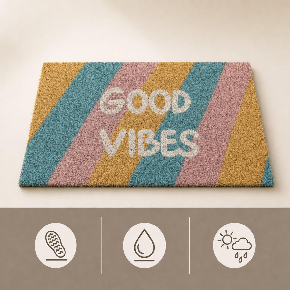FUSSMATTE Bunt Kokos 60x40 cm Good Vibes - Multicolor, Kunststoff/Textil (60/40cm) - Relaxdays