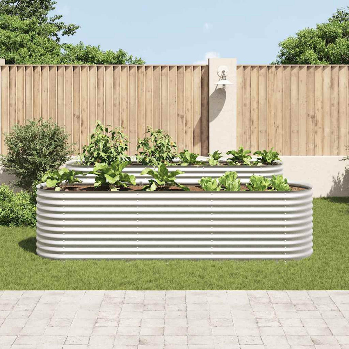 RUNDES Hochbeet für Garten BLUMO | Verzinkter Stahl | 320x80x81cm, Silber - Silberfarben, Metall (320/81/80cm) - DELUKE