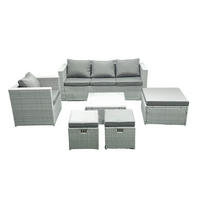 GARTENMÖBEL-SET mit Kissen Polyrattan Hellgrau-Mix 5-Sitzer - Hellgrau/Grau, Glas/Kunststoff - Fimous