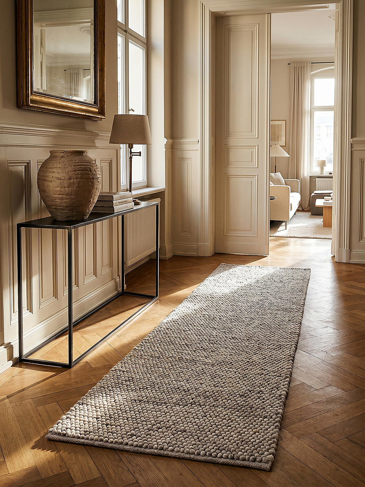 WOLLTEPPICH handgewebt MEDWAY, einfarbig, Beige, 60 x 230 cm - Beige, Textil (60/230cm) - KADIMA DESIGN