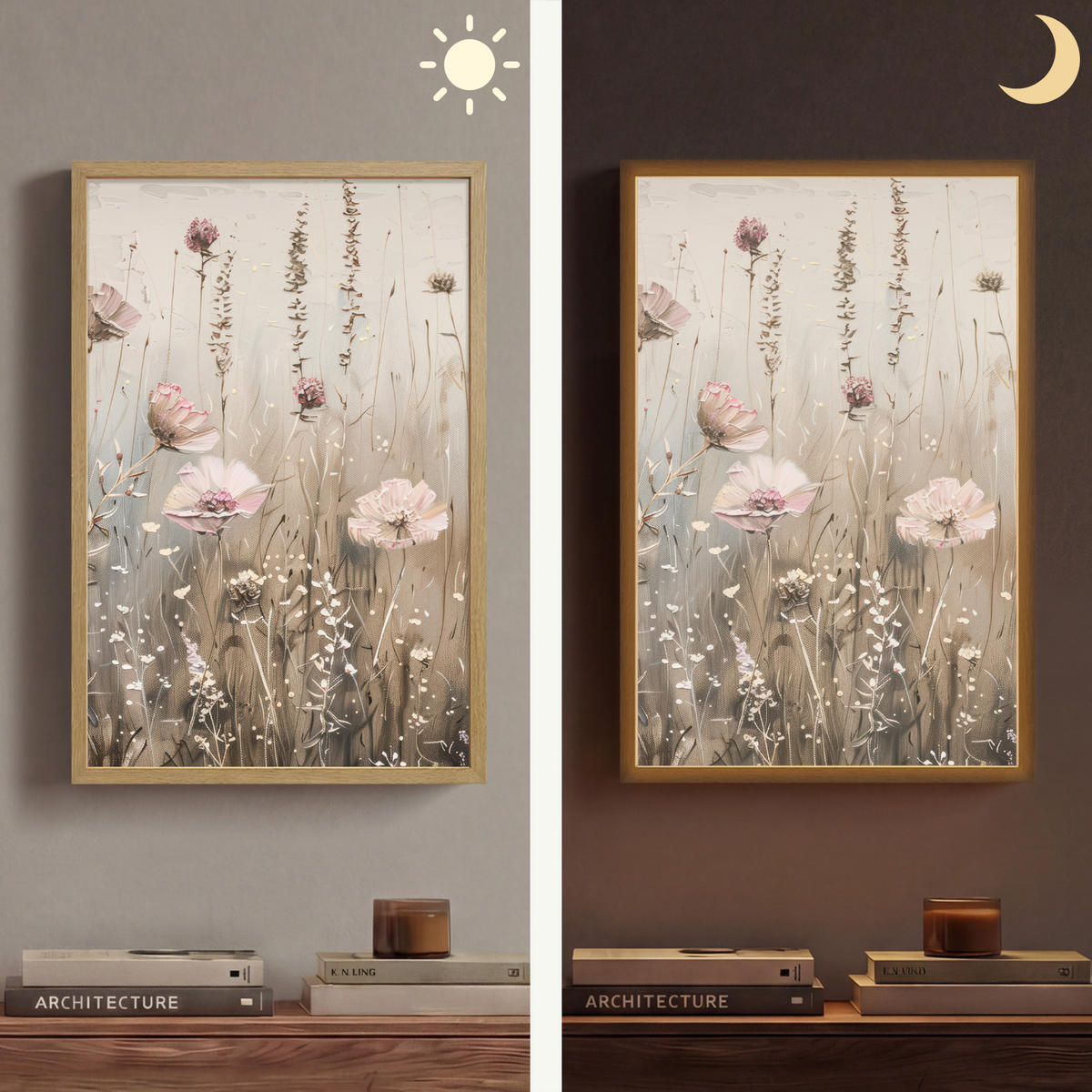 NÁSTĚNNÁ LAMPA S AKUMULÁTOREM Květiny - růžová - moderní - béžová 40x60 cm - starorůžová, kompozitní dřevo (40/60/8cm) - OnlyWow
