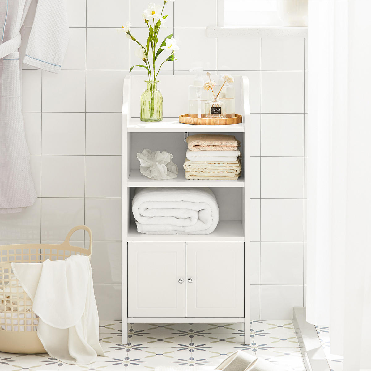 BADEZIMMERSCHRANK Weiß - Weiß, Holzwerkstoff (41/86/36cm) - SoBuy