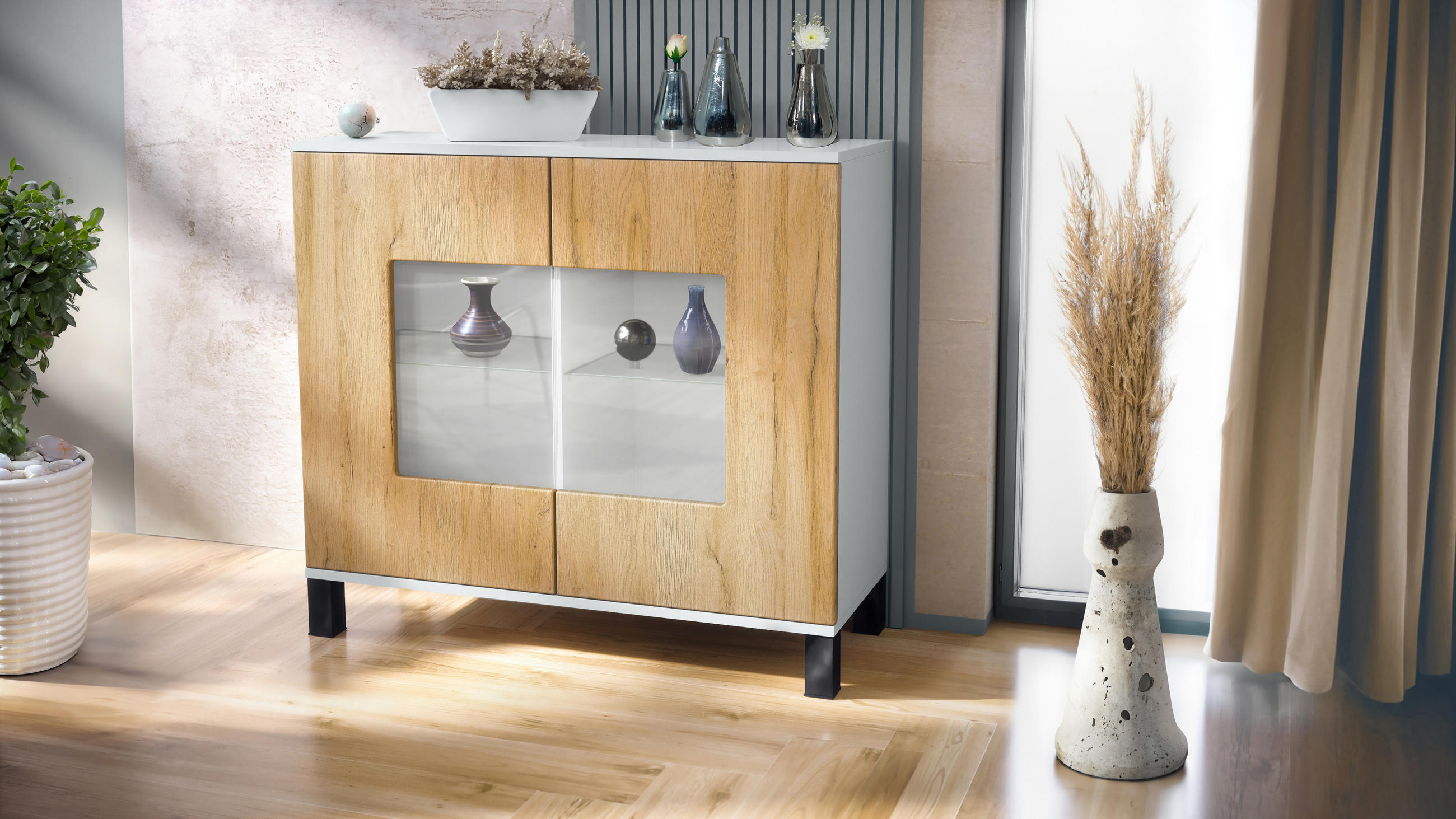 KOMMODE Grömitz Eiche Natur - Eichefarben, Holzwerkstoff (92.5/84.5/35cm) - Vladon