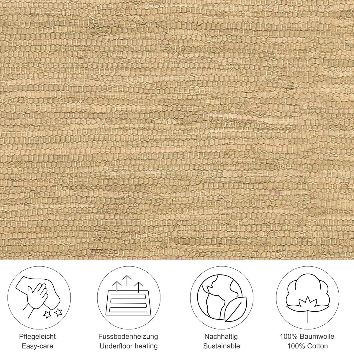 FLECKERLTEPPICH Chindi 70x140 cm - Naturfarben, Textil (70/140cm) - Rug and Roll
