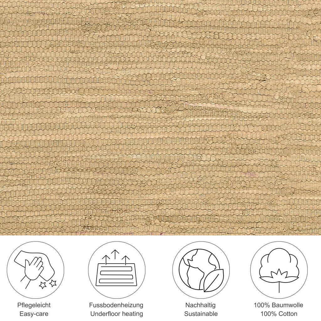 Thumbnail - Rug and Roll Fleckerlteppich, Natur, Textil, Uni, Rechteckig, 70x140 cm, für Fußbodenheizung geeignet, Teppiche & Böden,...