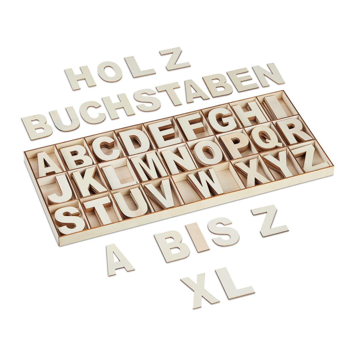 208-TLG.HOLZBUCHSTABEN-SET - Hellbraun, Holz (41/2/18cm) - Relaxdays