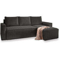 ECKSOFA POTARO Graphitfarben Kordstoff mit Schlaffunktion - Graphitfarben, Holz (232/140cm) - MASSENO