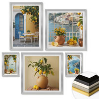 WANDBILDER 5er Set - 50x50 cm & 20x30 cm & 40x60 cm Silberner Rahmen - Meereslandschaften, Zitronen, Fenster - Silberfarben, Kunststoff (40/60cm) - ArtPrintCave