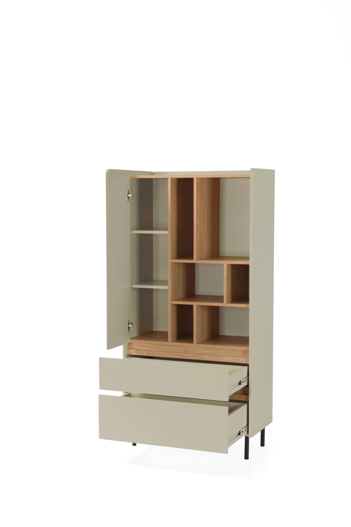 SCHRANK klein Luis in Eukalyptus und Eiche – Kleiner Schrank - Grün, Holzwerkstoff