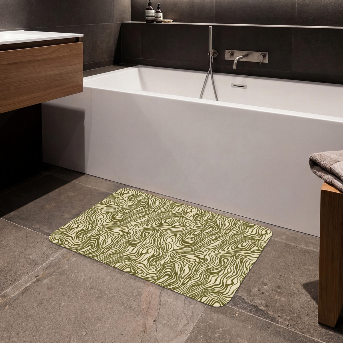 KOUPELNOVÁ PŘEDLOŽKA Abstraktní - Mramor - Zelený 80x50 cm - tmavě zelená, textil/plast (80/50cm)
