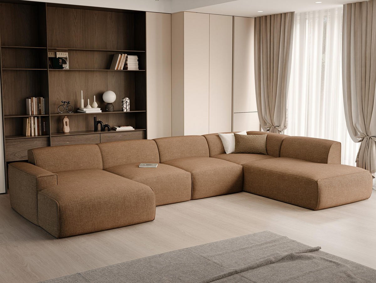 WOHNLANDSCHAFT DOVE Chenille-Stoff in Braun - Braun, Holzwerkstoff/Kunststoff (300/85/90cm) - Idohome