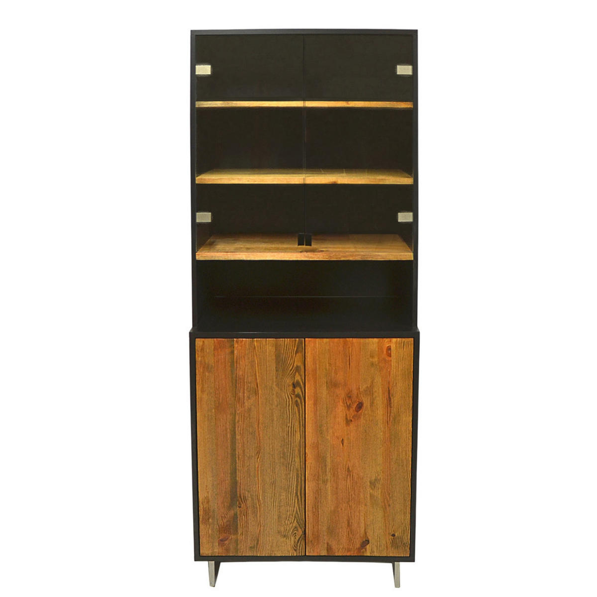 VITRINE oder Anrichte aus massivem Holz mit Glas für das Wohnzimmer NESCA II - Eichefarben, Holz (80/190/40cm) - Rawood Furniture