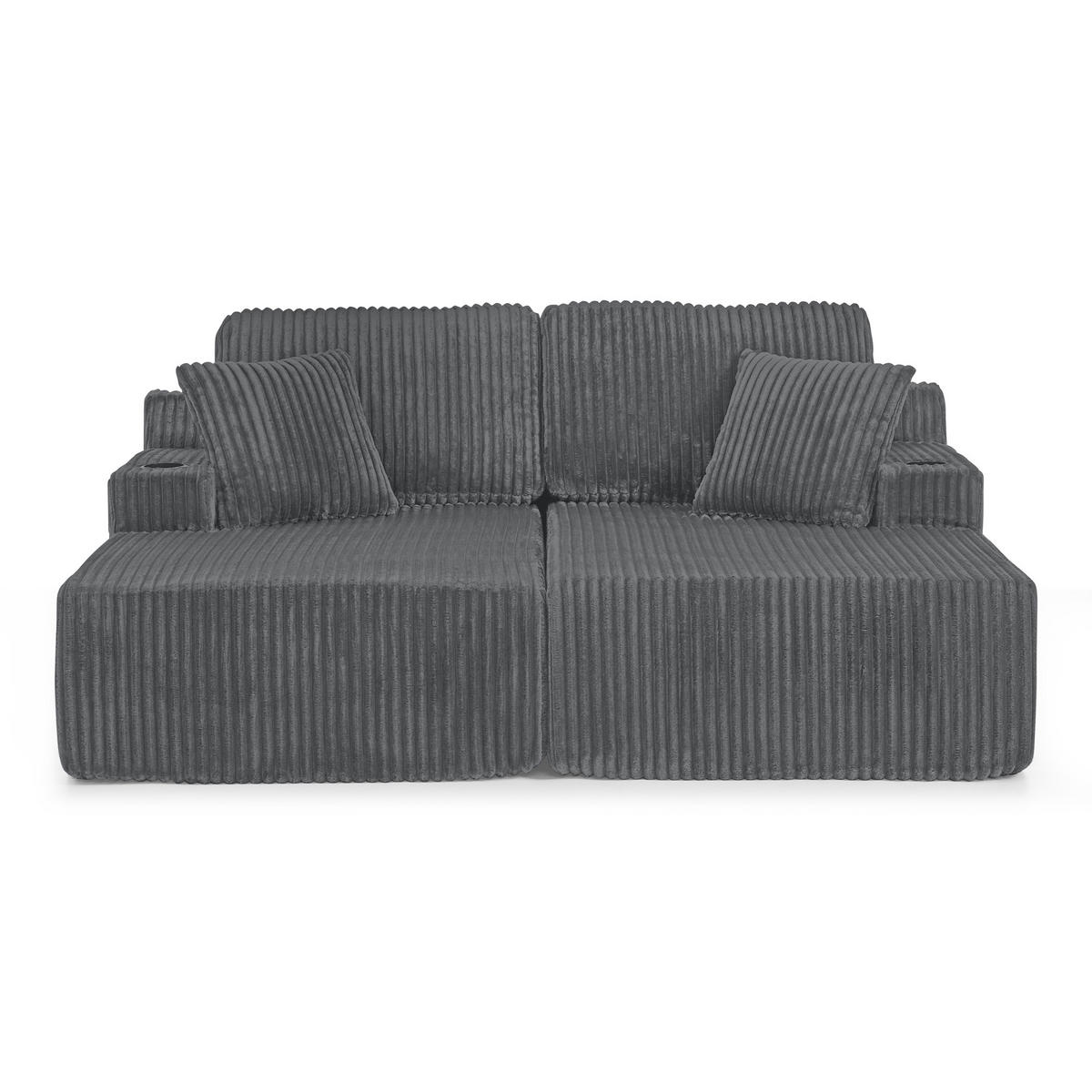 SCHLAFSOFA 186/154/78 cm Grau Cord mit seitlicher Magazintasche und Getränkehalter - Grau, Textil (186/78/154cm) - Oxeza