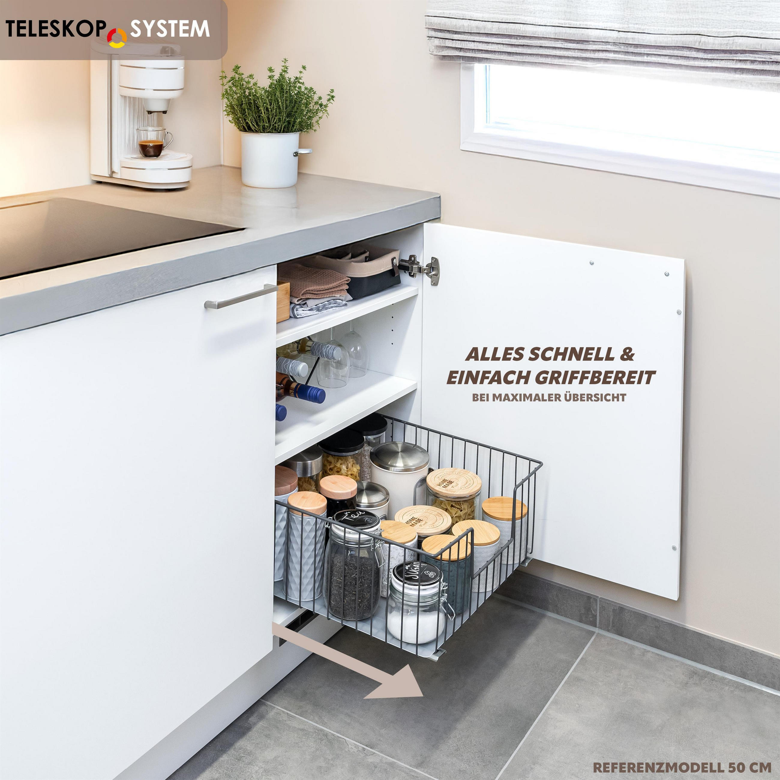 SCHRANK-KORBAUSZUG 30 cm, grau, Metall - Grau, Metall (30/23/50.5cm) - bremermann