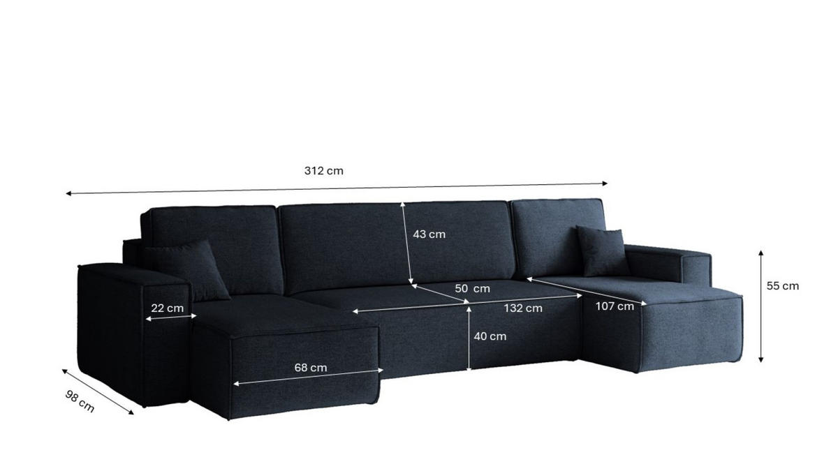 ECKSOFA U-Form Mit Schlaffunktion Und Bettkasten BEST Stoff Neve Dunkelblau - Dunkelblau, Holz/Kunststoff (312/142cm) - Kaiser Möbel