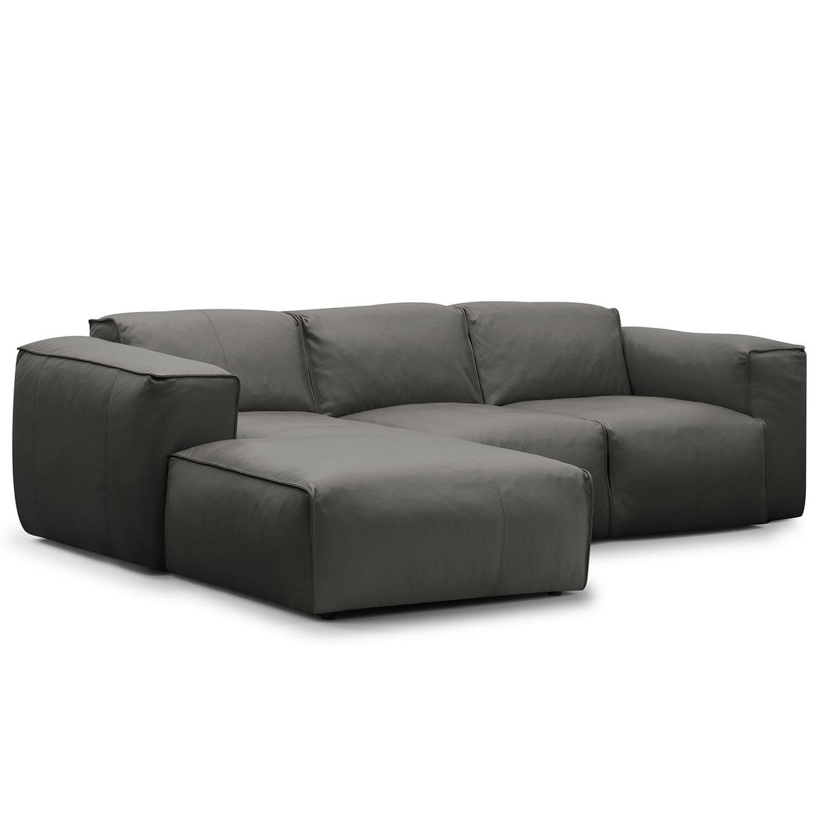 3-SITZER ECKSOFA mit Longchair - Schwarz/Grau, Leder/Kunststoff (251/173cm) - home24