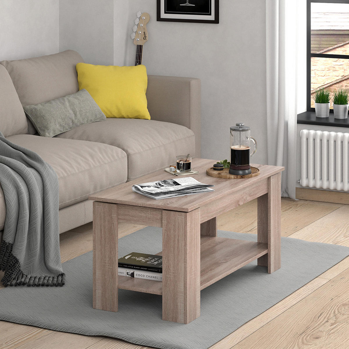 COUCHTISCH Lorenz Sonoma 100 x 50 cm mit Liftfunktion - Sonoma Eiche, Holzwerkstoff (50/100/50cm) - Vicco