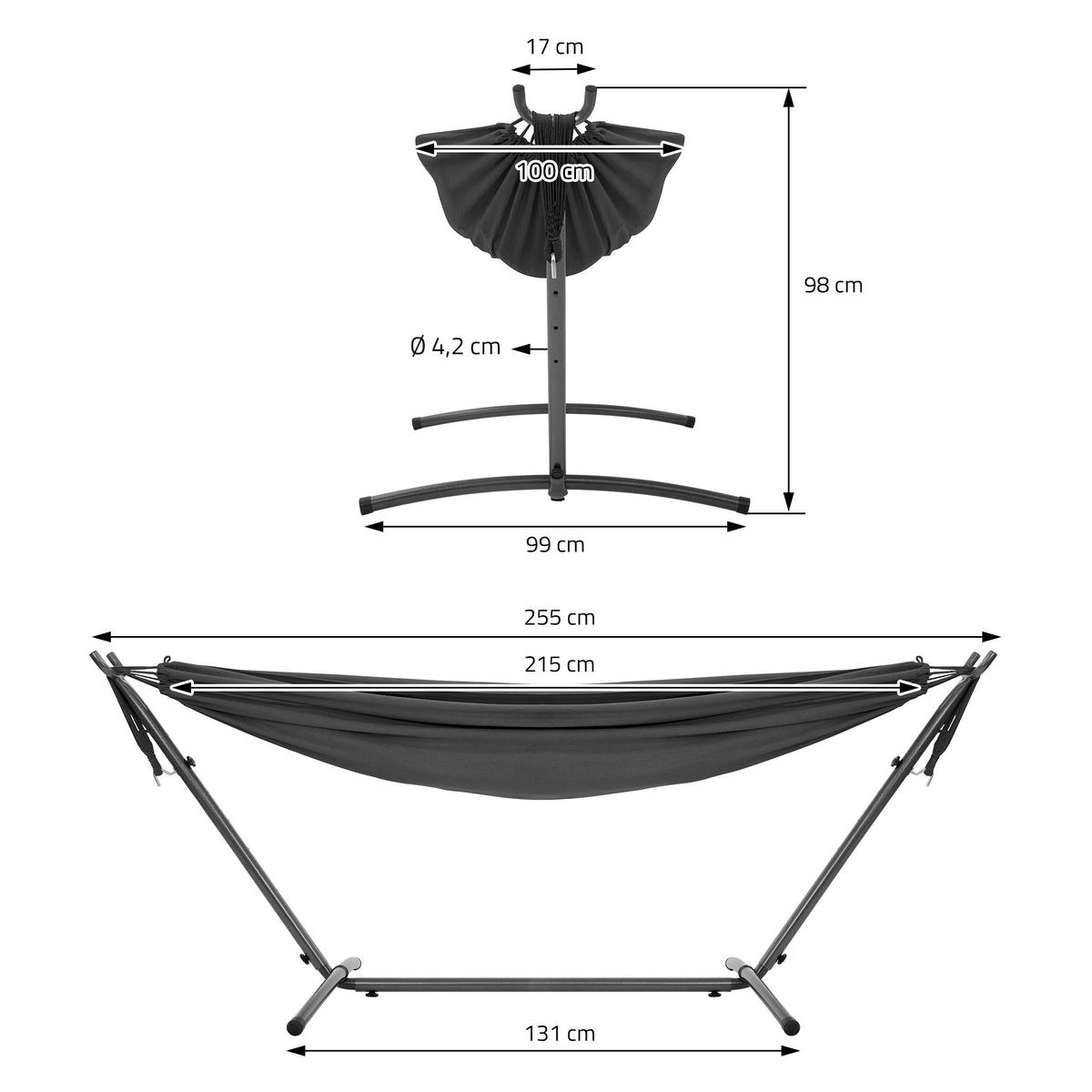 HÄNGEMATTE grau - Dunkelgrau, Metall (99/98/255cm) - ML-DESIGN