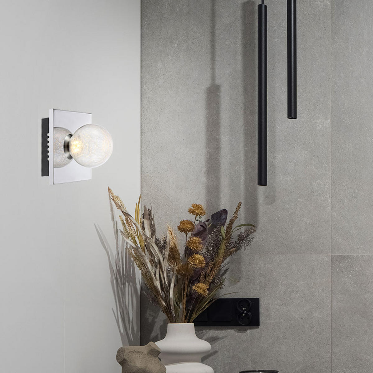 LED WANDLEUCHTE Chrom klar Glaskugel - Silberfarben, Glas (15/15/12.5cm) - Globo Lighting