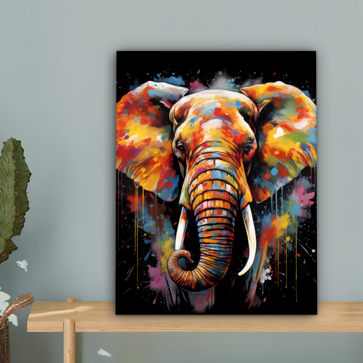 LEINWANDBILD Elefant - Graffiti - Schwarz - Tiere - Farben 30x40 cm - Schwarz, Textil (30/40cm) - MuchoWow