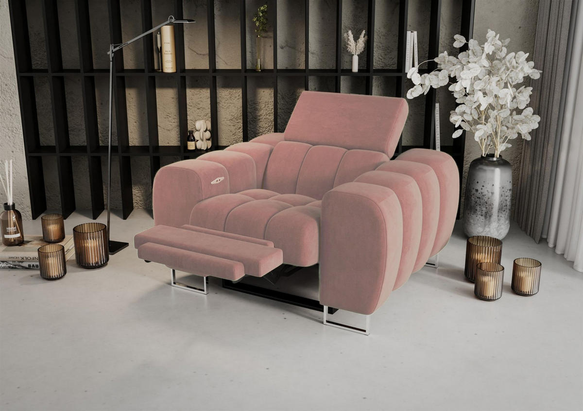 SESSEL Bastien Relax In Stoff Terra - Rosa, Holzwerkstoff/Textil (125/95/97cm) - Fun Möbel