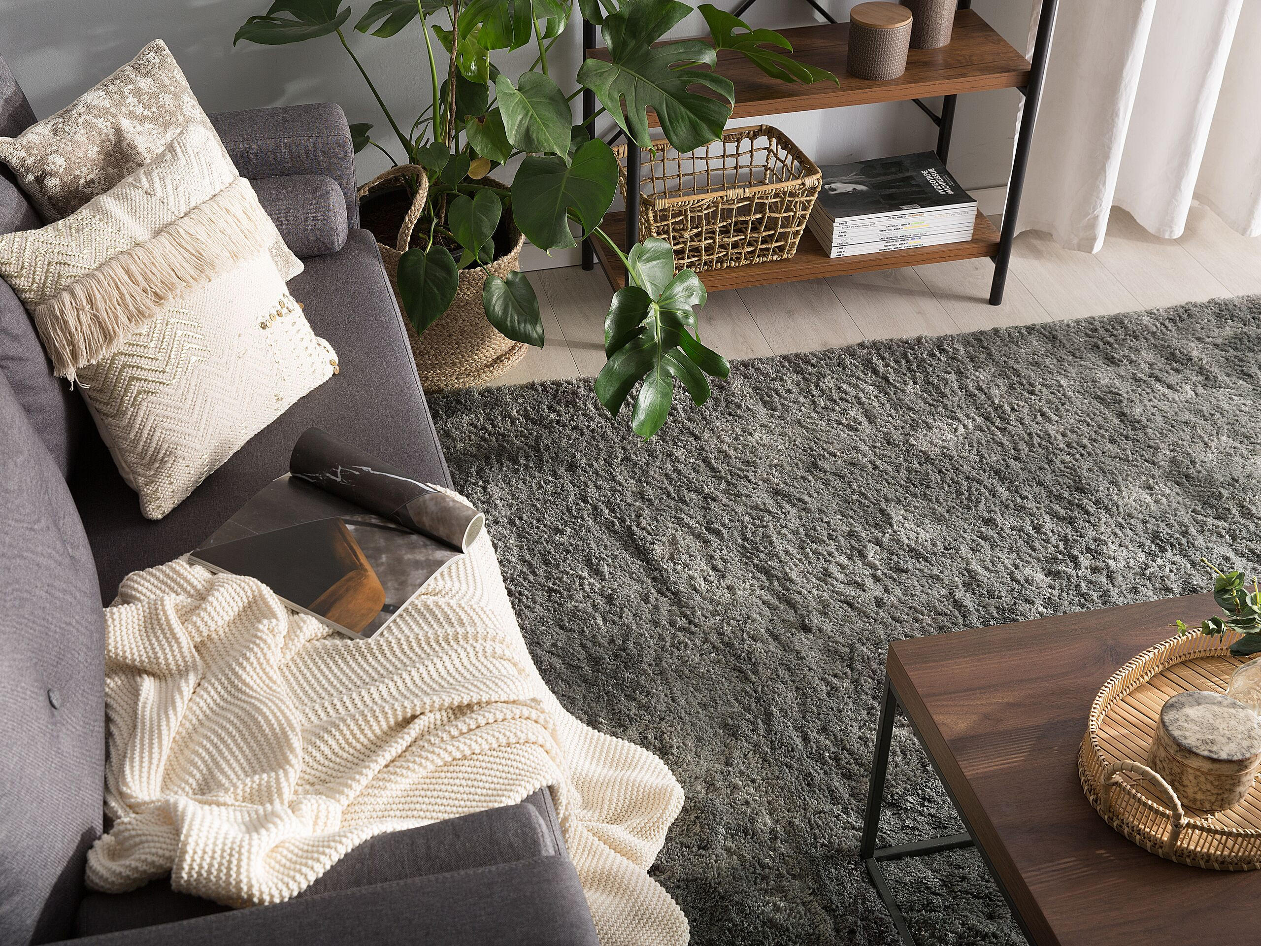 Thumbnail - Beliani Shaggy-Teppich, Grau, Kunststoff, Quadratisch, 200x200 cm, Teppiche & Böden, Teppiche, Hochflorteppiche & Shaggy...