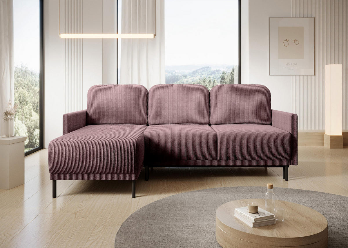 ECKSOFA Hamiel Lila Cordbezug - Flieder/Schwarz, Holz/Textil (212/142cm) - Selsey