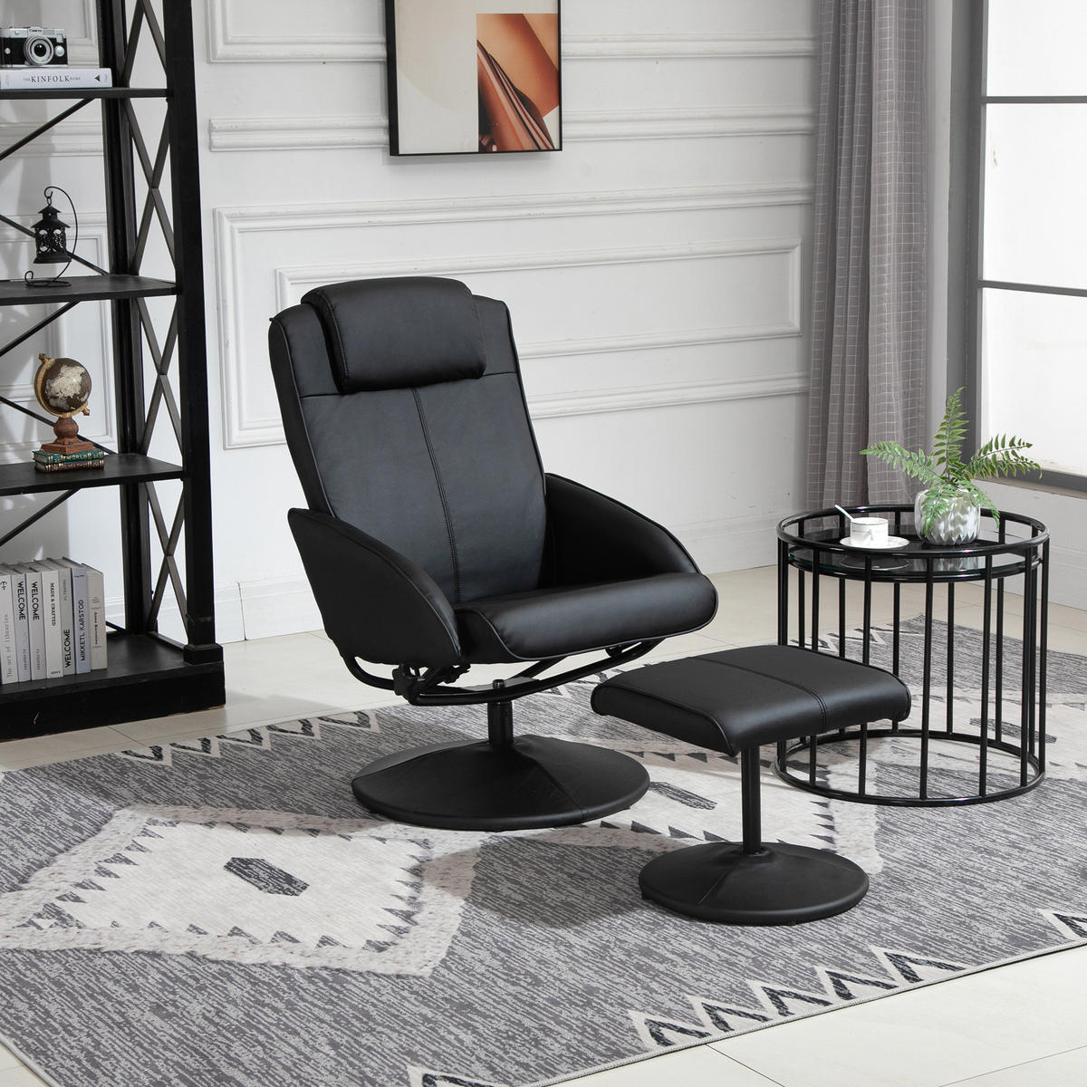 RELAXSESSEL Sessel Fernsehsessel mit Fußstütze Armsessel 360° drehbar Schwarz - Schwarz, Leder/Kunststoff (67/98/78cm) - HOMCOM