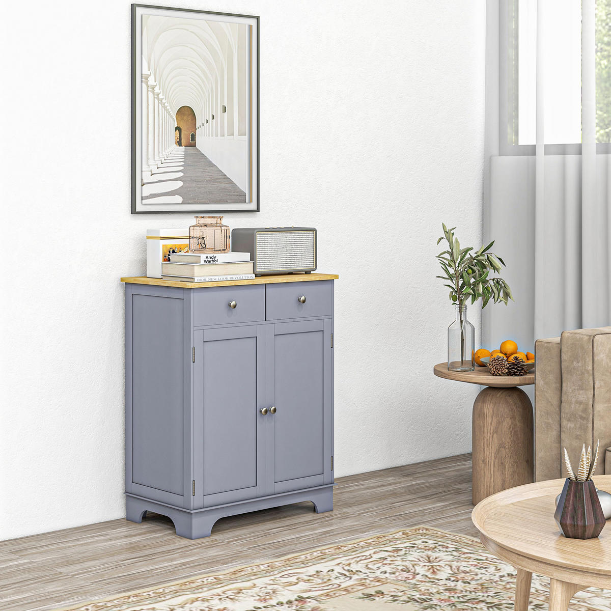 SIDEBOARD DE-11096 2 Schubladen Grau/Naturholz - Grau, Holzwerkstoff (68/85/40.3cm) - ComfortXL