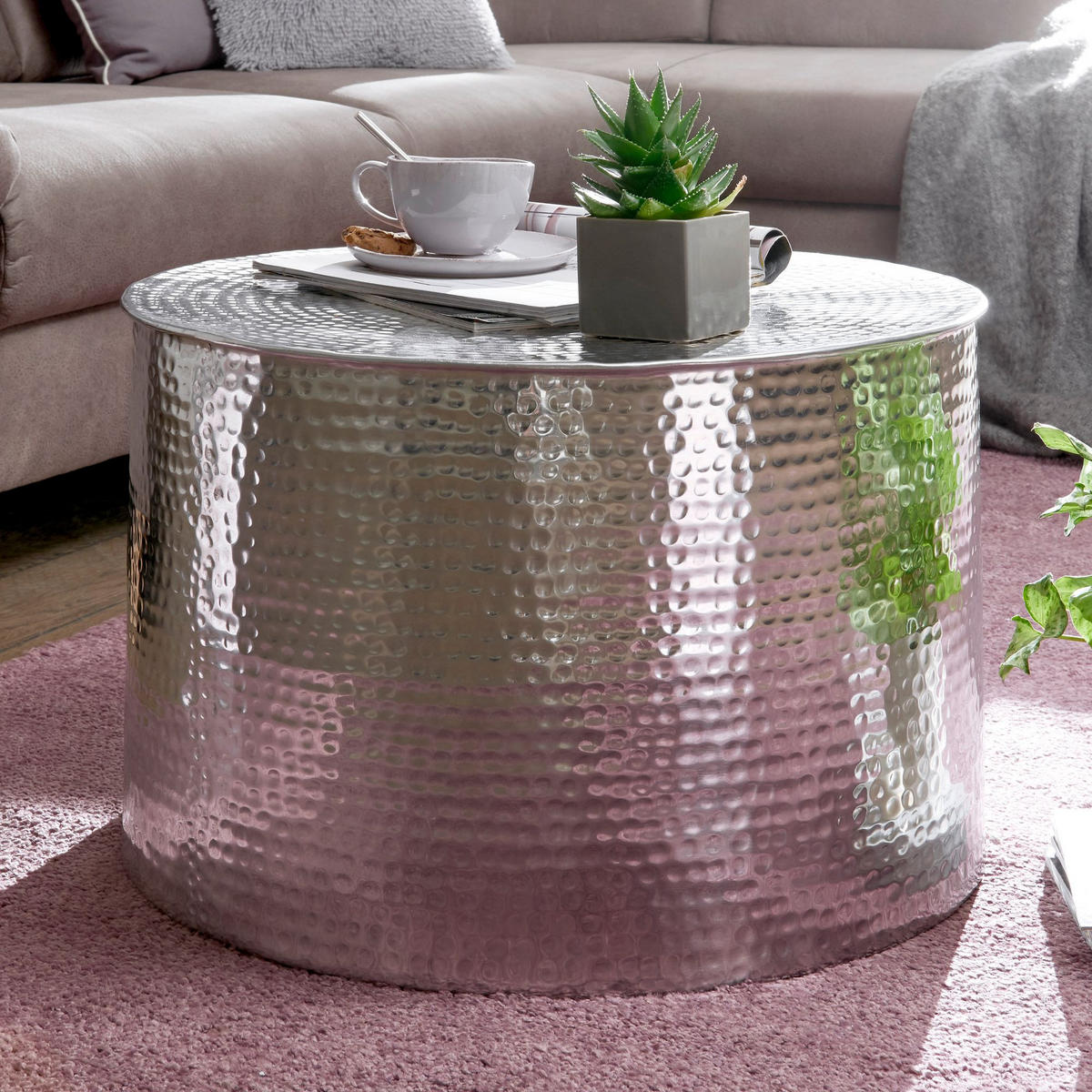 COUCHTISCH orientalisch MANI - Silberfarben, Metall (61/61/40.5cm) - tinkaro