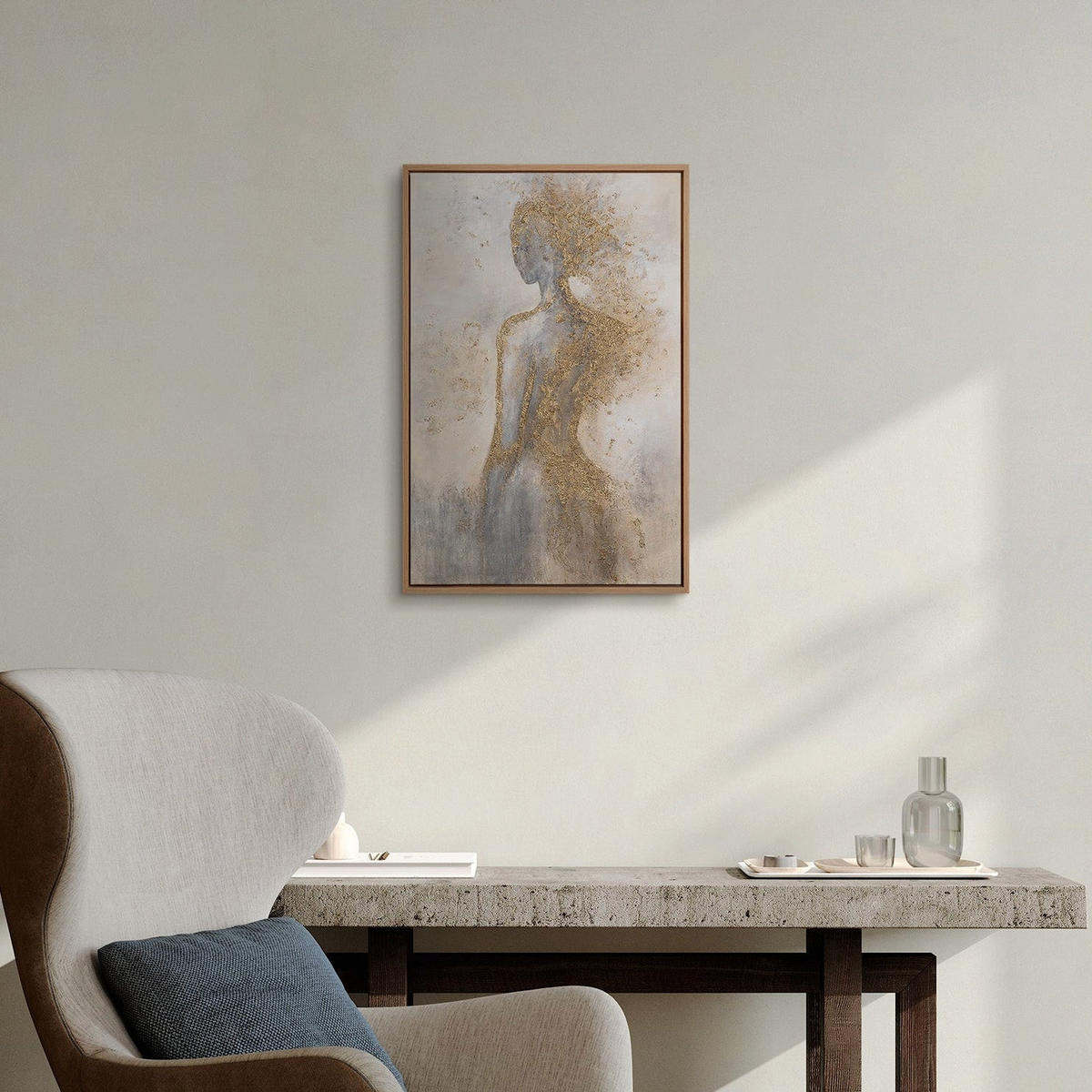 GEMÄLDE Goldene Aura Schattenfugenrahmen Eichefarben 60x40 cm - Eichefarben, Holz (60/40cm) - YS-art gallery