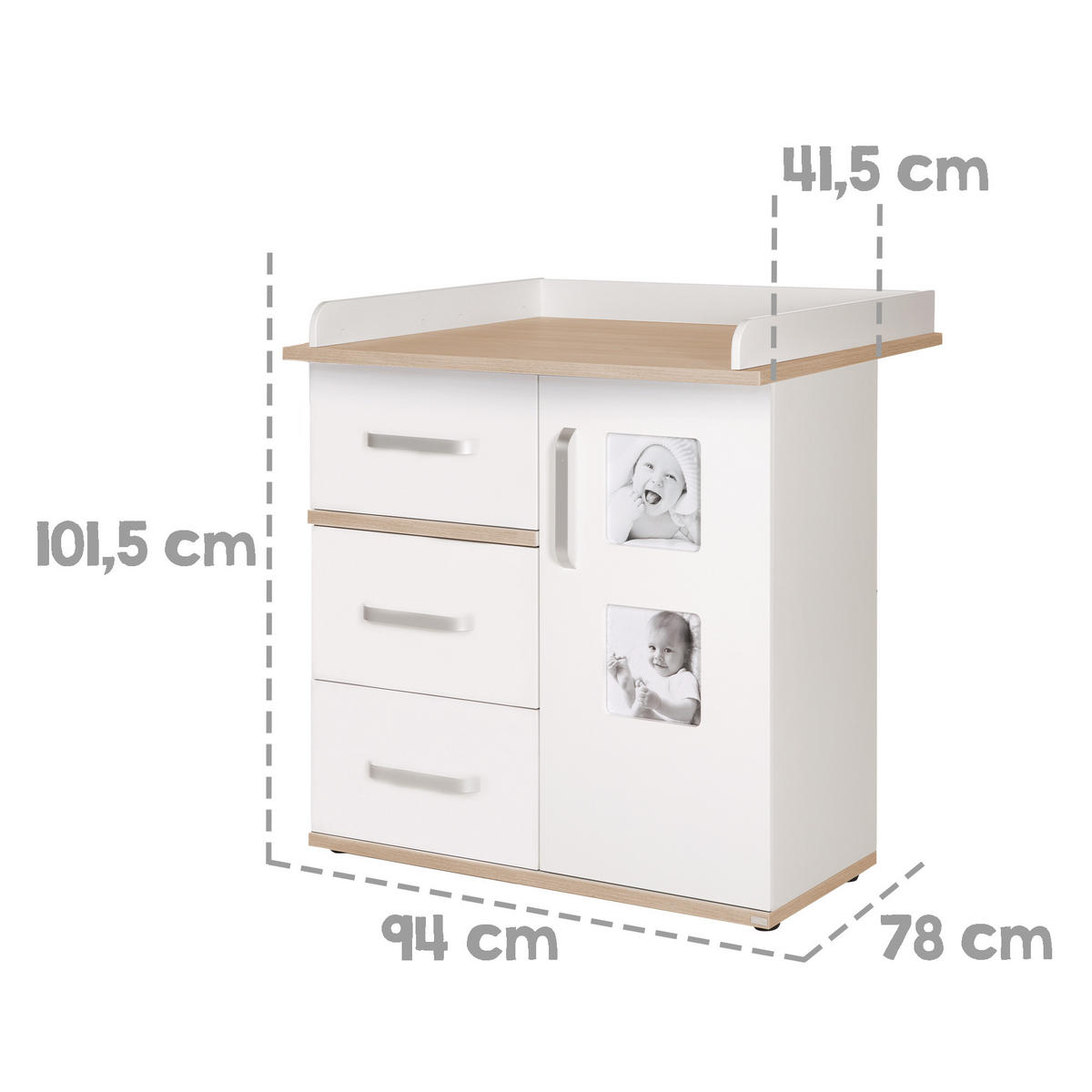 WICKELKOMMODE Pia - Weiß, Holzwerkstoff/Metall (94/101.5/78cm) - Roba